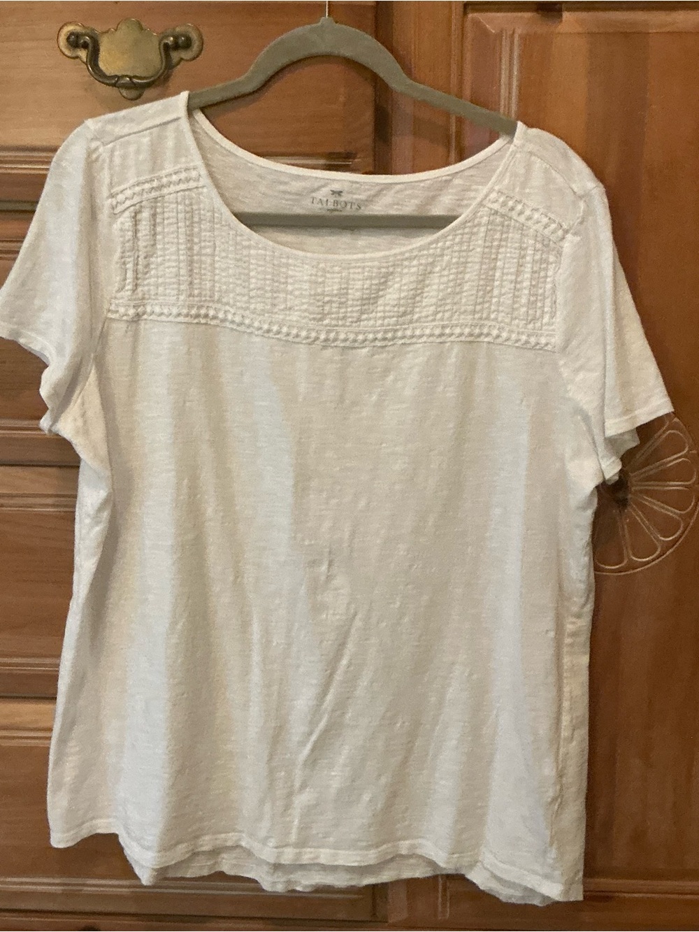NWOT Talbots SZ 1X WHITE Short Sleeve Top with Crochet Yoke